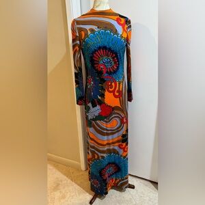 Anne Fogarty Vintage Abstract Funky Colored Zip Up Long Sleeve Full Length Dress